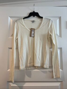 Eddie Bauer perfect pointelle long sleeve shirt ivory cream NEW NWT